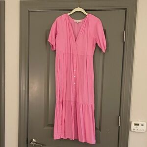 Pink Button-Down Midi Dress